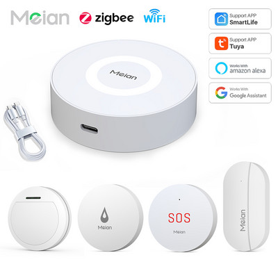 Zigbee3.0 Tuya Gateway Senzor de ușă pentru fereastră Detector de mișcare cu infraroșu prin Smart Life/Tuya APP Control Tuya Smart Alarm System Kits