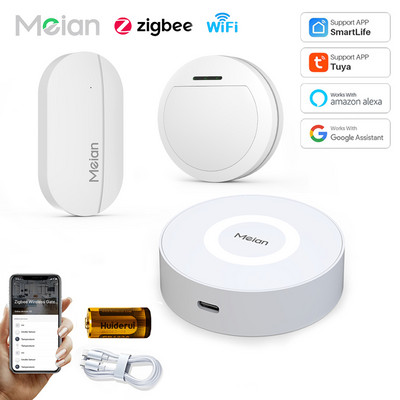 Zigbee3.0 Tuya Gateway Senzor de ușă pentru fereastră Detector de mișcare cu infraroșu prin Smart Life/Tuya APP Control Tuya Smart Alarm System Kits