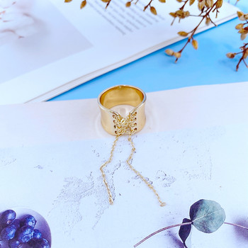Μοναδικό σχέδιο Μεταλλική αλυσίδα με λουράκι Φαρδιά δαχτυλίδια για γυναίκες Ασημί Χρώμα Μεταλλικό Δαχτυλίδι γούρι με κόμπους με κόμπους Δώρο κοσμήματος