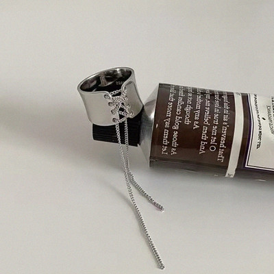 Unikalaus dizaino metalinio dirželio grandinės platūs žiedai moterims Sidabrinės spalvos metalo ilga grandinėlė, surištas žavesio žiedas pareiškimas juvelyrinė dovana