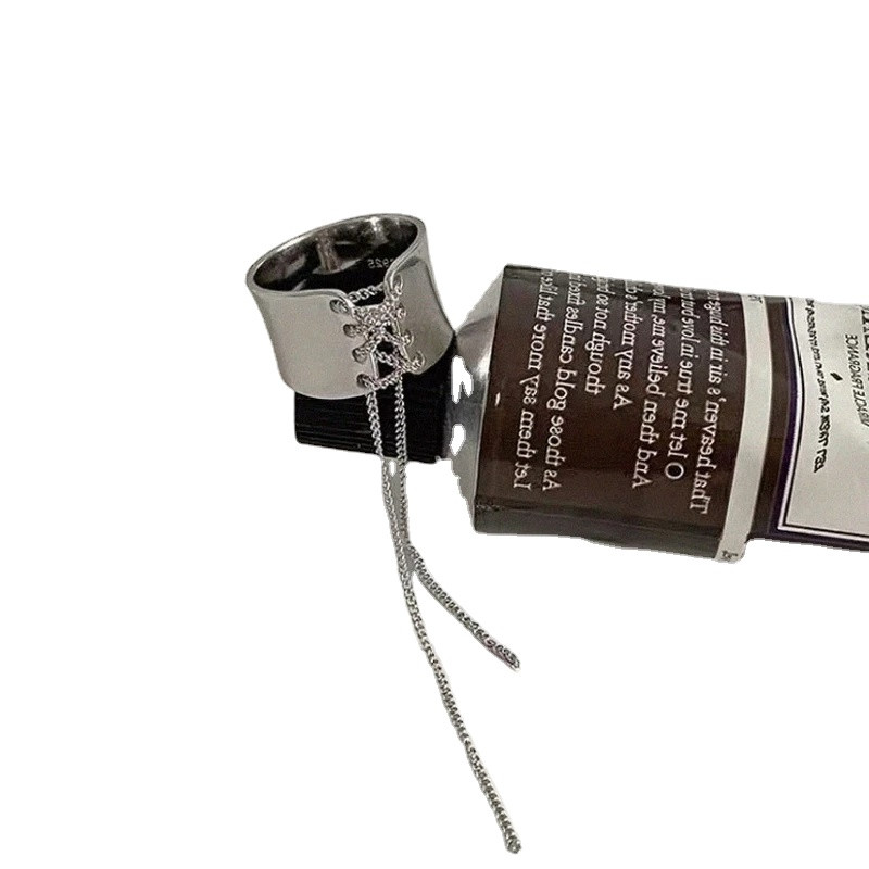 Unikalaus dizaino metalinio dirželio grandinės platūs žiedai moterims Sidabrinės spalvos metalo ilga grandinėlė, surištas žavesio žiedas pareiškimas juvelyrinė dovana