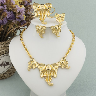 Set mare de bijuterii pentru femei Dubai Mireasa Colier mare Cercei placati cu aur Inel pentru iubitori Accesorii vestimentare de nunta