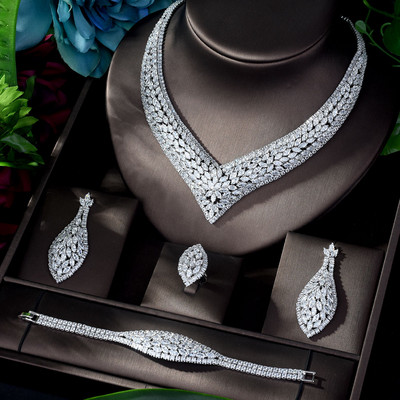 HIBRIDE Луксозен AAA CZ африкански комплект бижута за жени Сватбен циркон Crystal CZ Индийски африкански комплект булчински бижута Bijoux N-1153