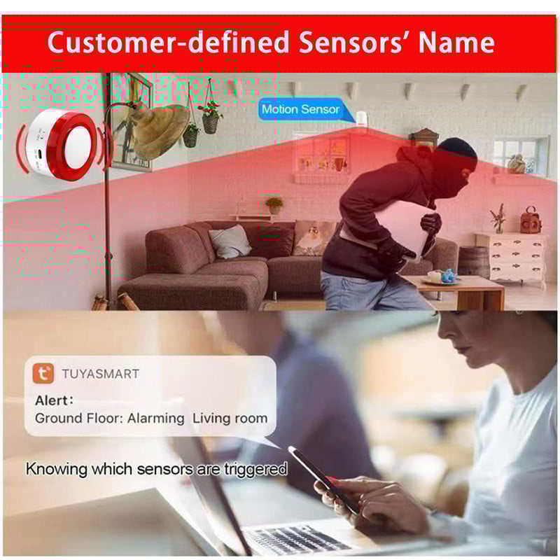 Namų apsaugos nuo įsilaužimo signalizacijos sistema belaidė blykstelėjusi blykstės sirena 433MHz WiFi House Tuya Smart Interconnected App nuotolinio valdymo pultas