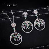 FXLRY Luksuzni bijeli/višebojni CZ cirkonski privjesci, ogrlice i setovi naušnica za žene Brincos Bijoux vjenčani nakit