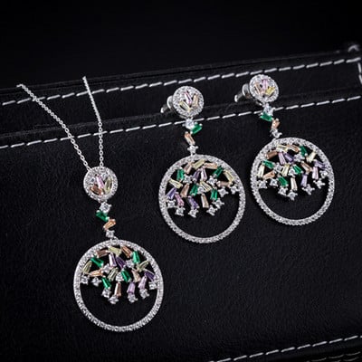 FXLRY Luksuzni bijeli/višebojni CZ cirkonski privjesci, ogrlice i setovi naušnica za žene Brincos Bijoux vjenčani nakit