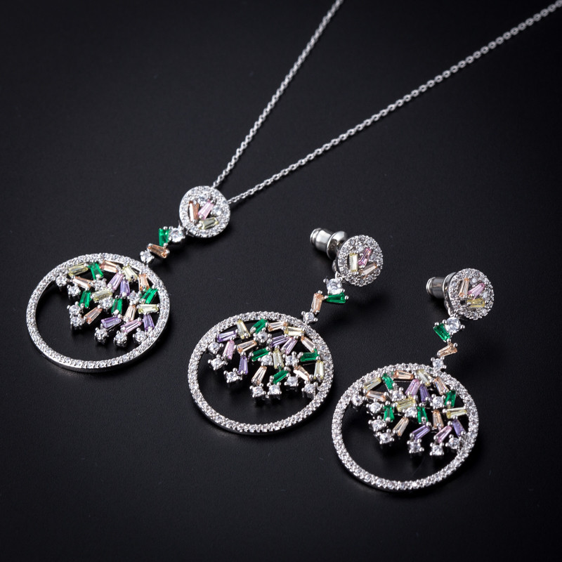 FXLRY Luksuzni bijeli/višebojni CZ cirkonski privjesci, ogrlice i setovi naušnica za žene Brincos Bijoux vjenčani nakit