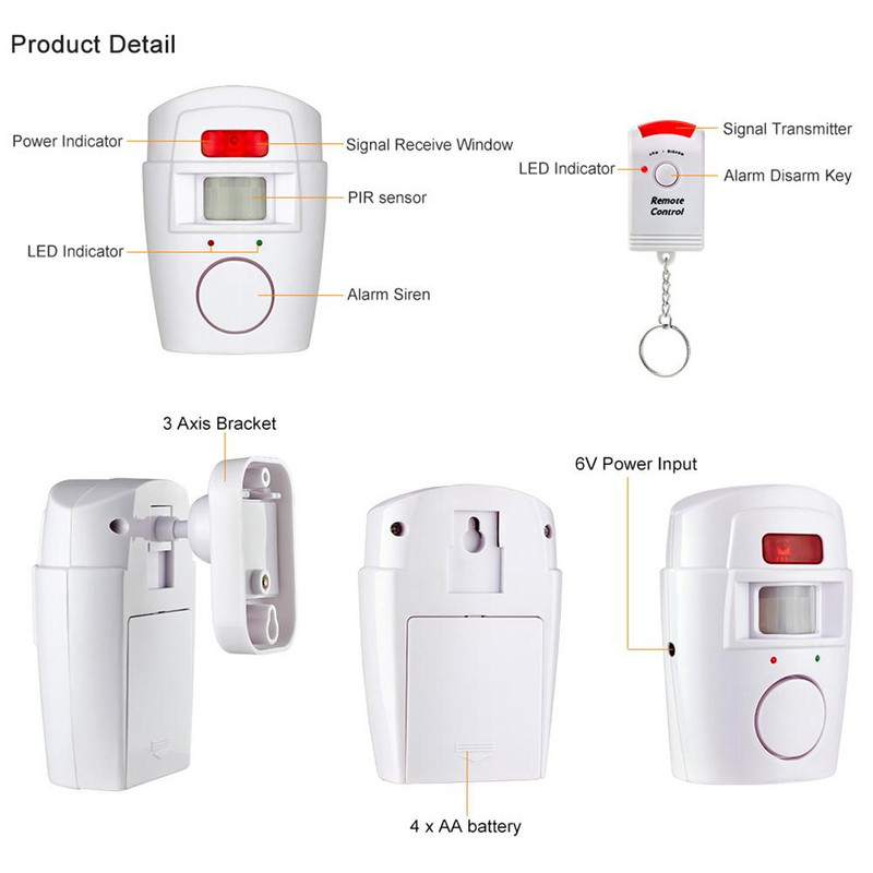 2 daljinska upravljača Bežična kućna sigurnost PIR Alert Infracrveni senzor Alarmni sustav Protuprovalni detektor pokreta Alarm 120DB Sirena