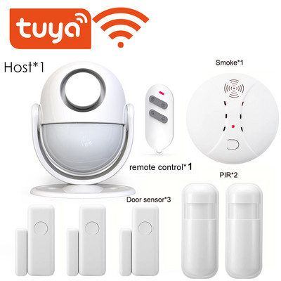 Tuya Smart Home Security WIFI signalizacijos sistema 120dB veikia su Google Alexa 433 PIR detektoriaus durų jutikliu Smart Life App įsilaužėlis