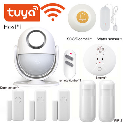 Tuya Smart Home Security WIFI signalizacijos sistema 120dB veikia su Google Alexa 433 PIR detektoriaus durų jutikliu Smart Life App įsilaužėlis