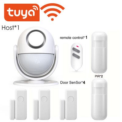 Tuya Smart Home Security WIFI signalizacijos sistema 120dB veikia su Google Alexa 433 PIR detektoriaus durų jutikliu Smart Life App įsilaužėlis