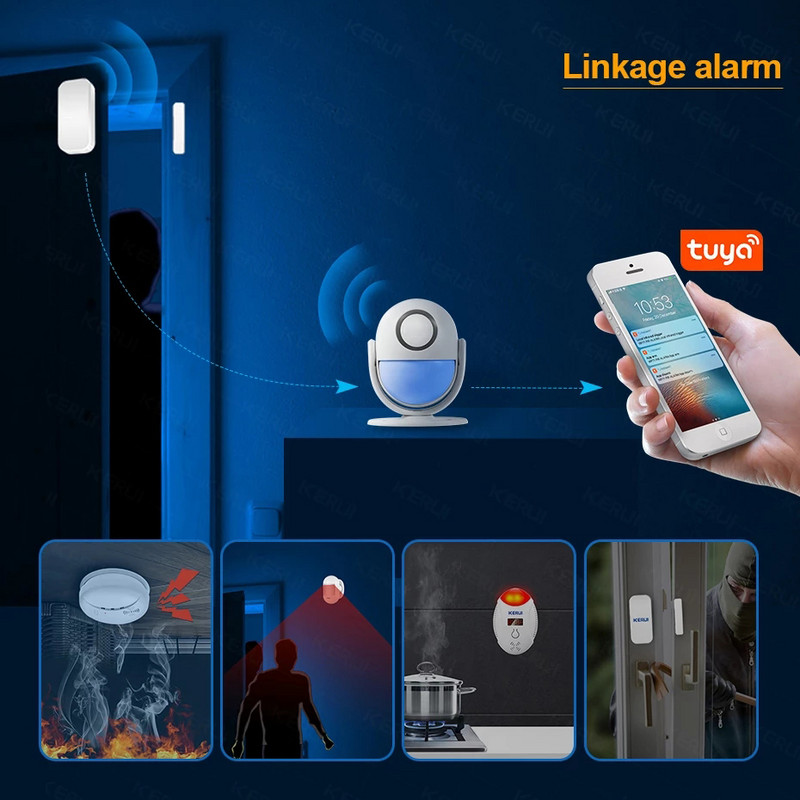 Tuya Smart Home Security WIFI signalizacijos sistema 120dB veikia su Google Alexa 433 PIR detektoriaus durų jutikliu Smart Life App įsilaužėlis