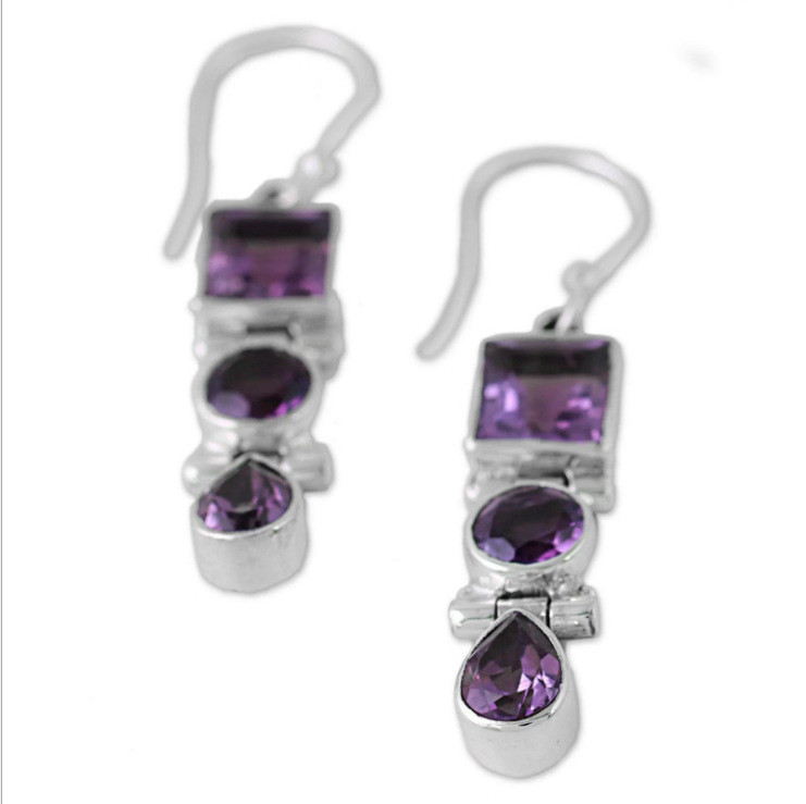 Cercei cu ametist mov de epocă, bijuterii de marca de nuntă, cercei cu bile de cristal, cercei cu dublu pentru femei