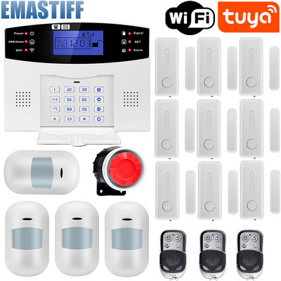 LCD klaviatūra Tuya WIFI GSM namų apsauga nuo įsilaužimo belaidė laidinė signalizacijos sistema judesio detektorius APP valdymo gaisro dūmų detektorius