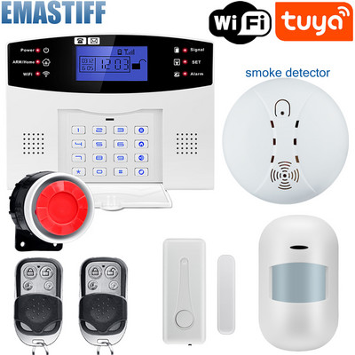 LCD klaviatūra Tuya WIFI GSM namų apsauga nuo įsilaužimo belaidė laidinė signalizacijos sistema judesio detektorius APP valdymo gaisro dūmų detektorius