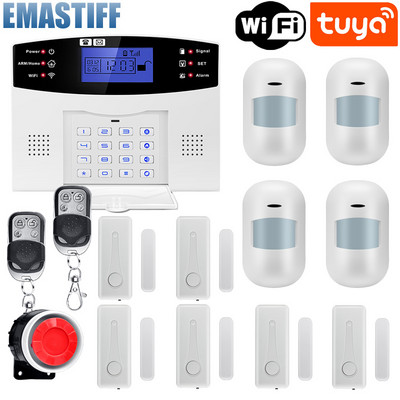 LCD klaviatūra Tuya WIFI GSM namų apsauga nuo įsilaužimo belaidė laidinė signalizacijos sistema judesio detektorius APP valdymo gaisro dūmų detektorius