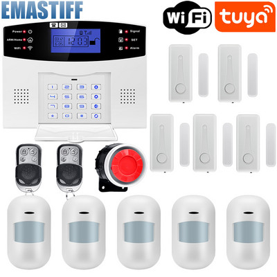 LCD klaviatūra Tuya WIFI GSM namų apsauga nuo įsilaužimo belaidė laidinė signalizacijos sistema judesio detektorius APP valdymo gaisro dūmų detektorius