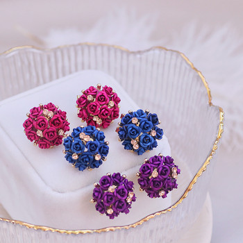 Романтични сладки, цветни розови цветя Обеци за жени Елегантни луксозни кристални обеци Женско сватбено тържество Бижута Подаръци