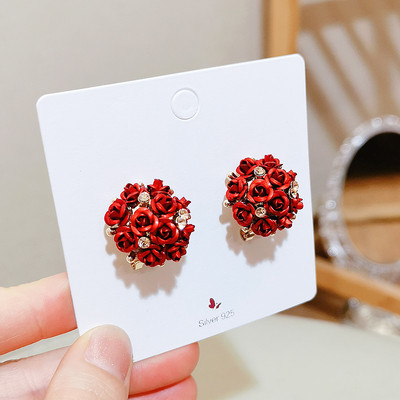 Romantiški, saldūs, spalvingi rožių žiedai, auskarai moterims Elegantiški prabangūs krištolo auskarai Moteriški vestuvių vakarėlio papuošalai Dovanos