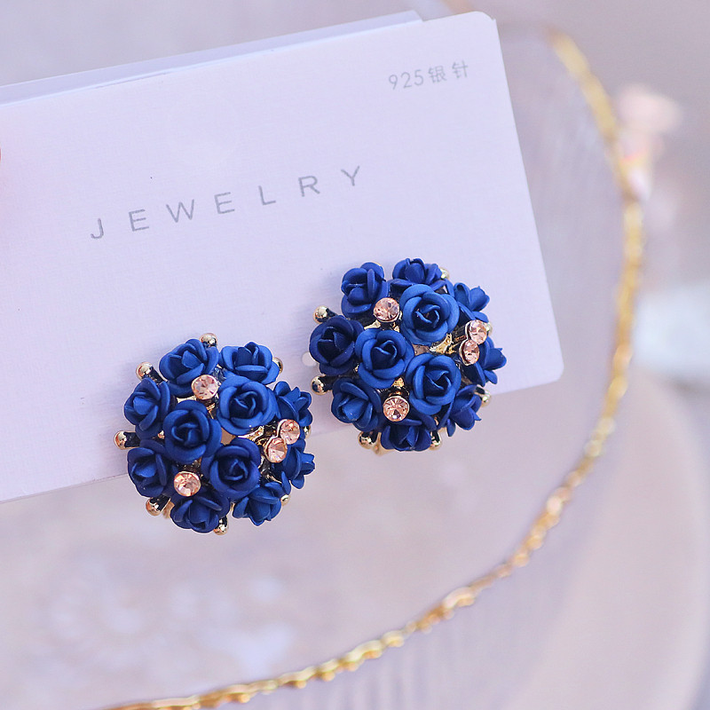 Romantiški, saldūs, spalvingi rožių žiedai, auskarai moterims Elegantiški prabangūs krištolo auskarai Moteriški vestuvių vakarėlio papuošalai Dovanos