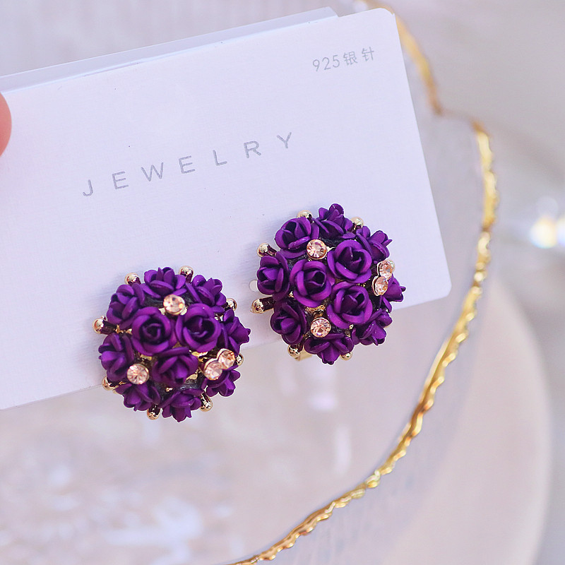 Romantiški, saldūs, spalvingi rožių žiedai, auskarai moterims Elegantiški prabangūs krištolo auskarai Moteriški vestuvių vakarėlio papuošalai Dovanos