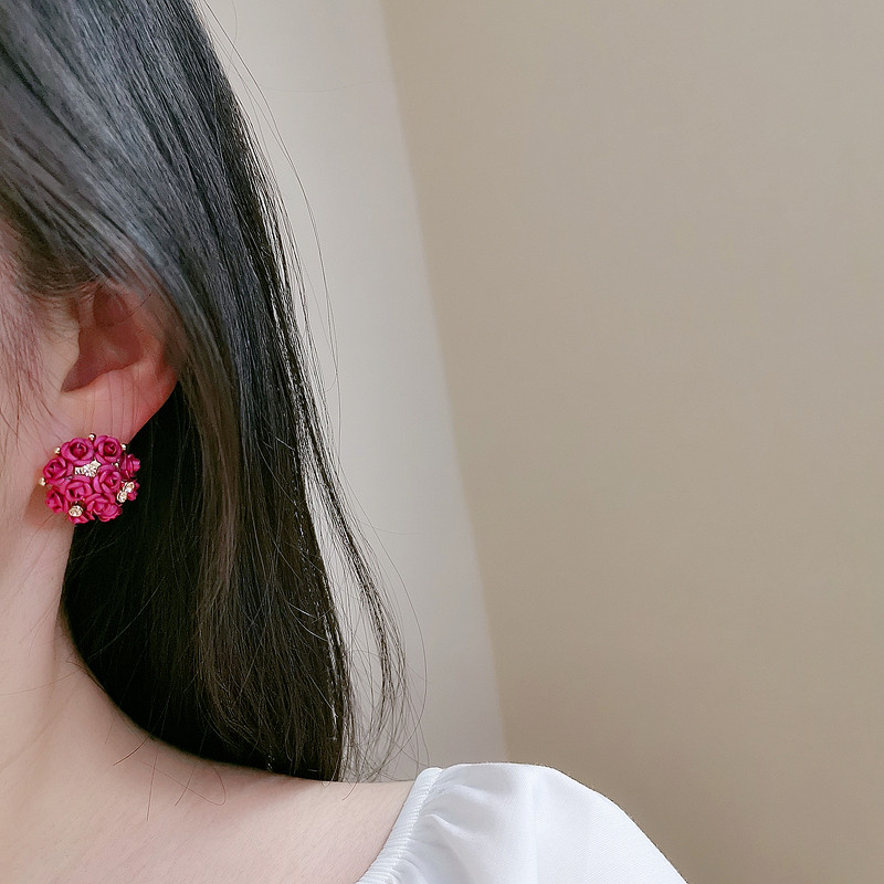 Romantiški, saldūs, spalvingi rožių žiedai, auskarai moterims Elegantiški prabangūs krištolo auskarai Moteriški vestuvių vakarėlio papuošalai Dovanos