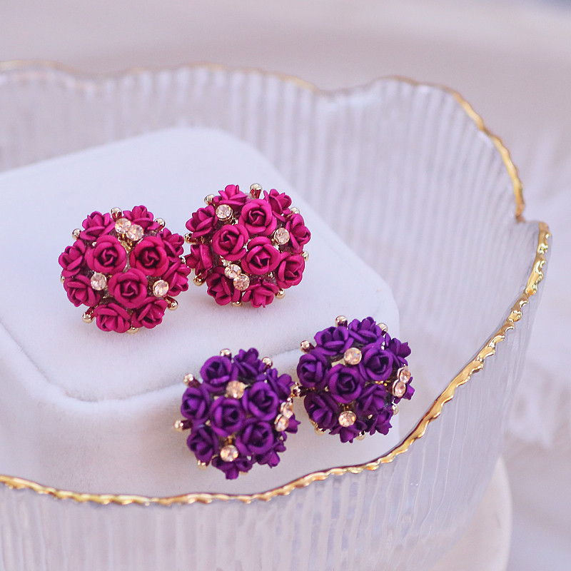 Romantiški, saldūs, spalvingi rožių žiedai, auskarai moterims Elegantiški prabangūs krištolo auskarai Moteriški vestuvių vakarėlio papuošalai Dovanos