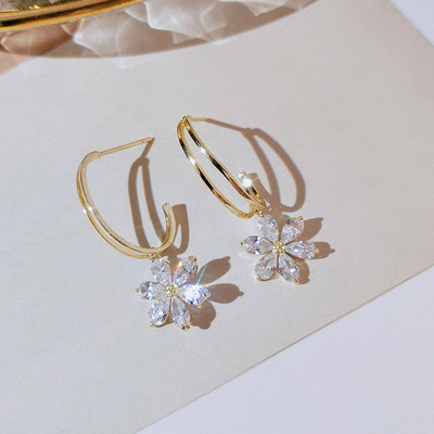 2022 m. nauji korėjietiški šviesūs prabangūs gėlių auskarai moterims, krištolo cirkonio mėnulio planetos perlų temperamento auskarai, papuošalai, dovanos