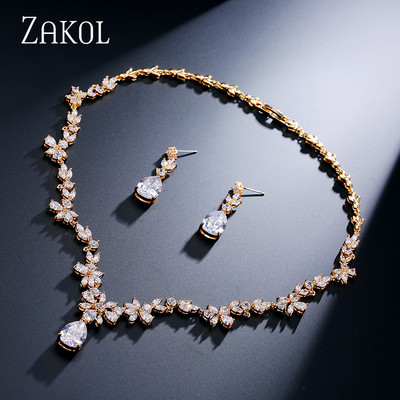 ZAKOL mados klasteris, gėlė, kubinis cirkonio kristalas, moteriškas auskarai, karolių rinkinys nuotakoms, vestuvinės vakarienės suknelės papuošalai