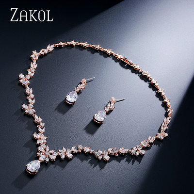 ZAKOL mados klasteris, gėlė, kubinis cirkonio kristalas, moteriškas auskarai, karolių rinkinys nuotakoms, vestuvinės vakarienės suknelės papuošalai