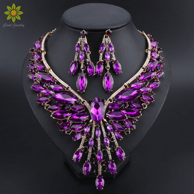 Seturi de bijuterii de mireasă din cristal Accesoriu pentru costum pentru petrecere de nuntă Set de cercei colier indian pentru mireasă Seturi superbe de bijuterii femei