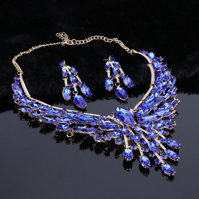 Krištolo nuotakos papuošalų rinkiniai Vestuvių vakarėlio kostiumų aksesuarai Indijos karoliai auskarų rinkinys nuotakai Puošnūs papuošalų rinkiniai moterims