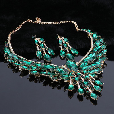 Krištolo nuotakos papuošalų rinkiniai Vestuvių vakarėlio kostiumų aksesuarai Indijos karoliai auskarų rinkinys nuotakai Puošnūs papuošalų rinkiniai moterims