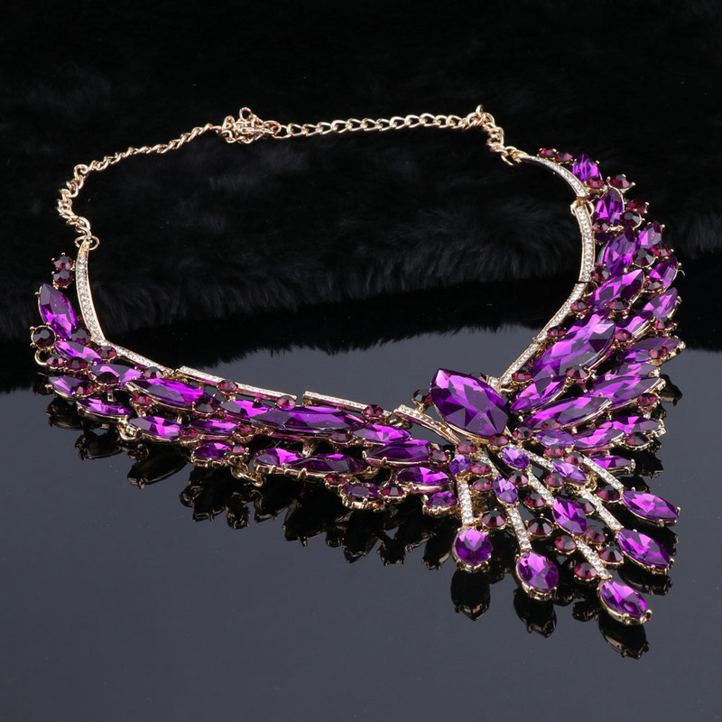 Krištolo nuotakos papuošalų rinkiniai Vestuvių vakarėlio kostiumų aksesuarai Indijos karoliai auskarų rinkinys nuotakai Puošnūs papuošalų rinkiniai moterims