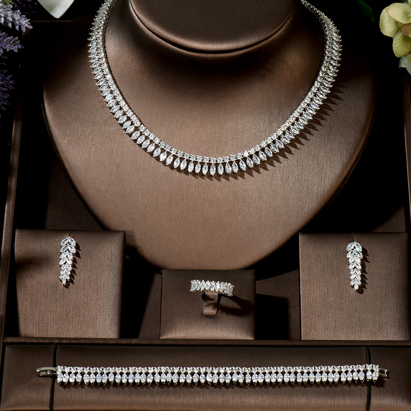 HIBRIDE 2020, nou design de frunze la modă, seturi de bijuterii pentru nuntă, colier, set de cercei, accesorii pentru produse lactate de înaltă calitate N-1484