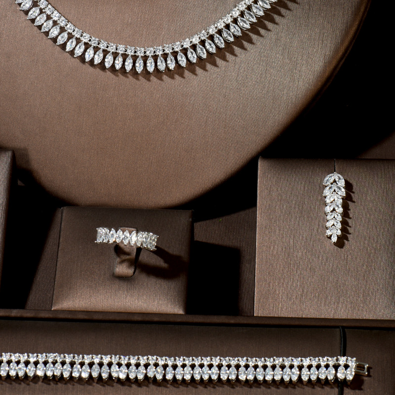 HIBRIDE 2020, nou design de frunze la modă, seturi de bijuterii pentru nuntă, colier, set de cercei, accesorii pentru produse lactate de înaltă calitate N-1484