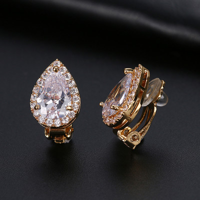 Fshion кръгли обеци с щипки с кубичен цирконий за жени с CZ кристал, женски сватбени обеци, подарък за парти, бижута