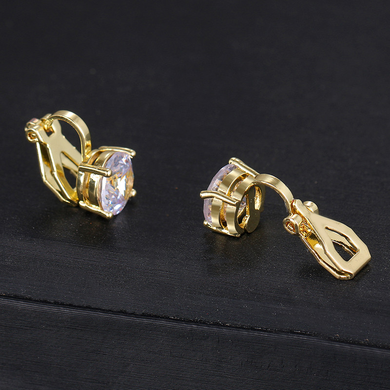 Fshion кръгли обеци с щипки с кубичен цирконий за жени с CZ кристал, женски сватбени обеци, подарък за парти, бижута