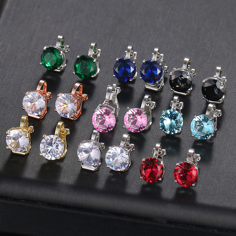 Fshion кръгли обеци с щипки с кубичен цирконий за жени с CZ кристал, женски сватбени обеци, подарък за парти, бижута