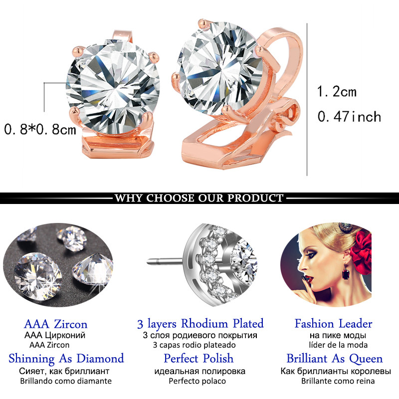 Fshion кръгли обеци с щипки с кубичен цирконий за жени с CZ кристал, женски сватбени обеци, подарък за парти, бижута