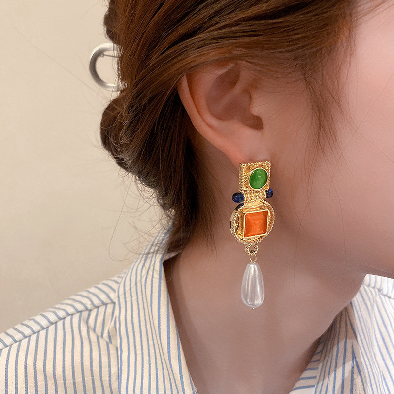 XIALUOKE geometriniai apskriti kvadratiniai dervos perlų auskarai moterims vintažiniai hiperboliniai dideli auskarai vakarėlio papuošalai