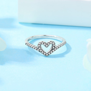 Γυναικεία ασημένια δαχτυλίδια 925 Γνήσια Tiara Heart Wishbone αρραβωνιαστικός ροζ χρυσός Γάμος στοίβαγμα κρυστάλλων κοσμημάτων