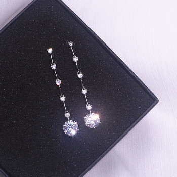 Луксозни лъскави кубични циркониеви кристални дълги висящи обеци за жени Изящни елегантни сватбени аксесоари за сватбени бижута