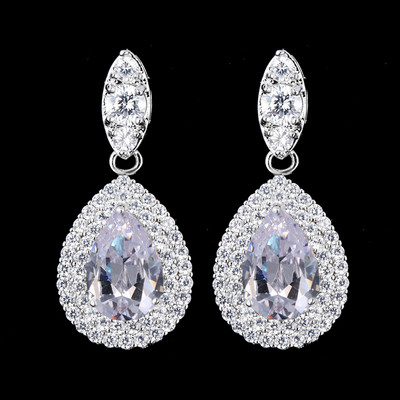 Блестяща капка вода, кубичен цирконий, дълги обеци, големи CZ булчински кристални сватбени обеци за булки, модни бижута Brinco AE413