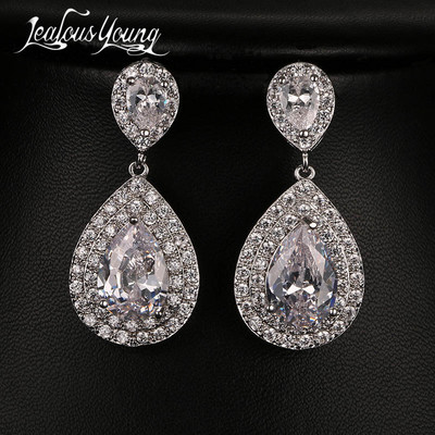 Блестяща капка вода, кубичен цирконий, дълги обеци, големи CZ булчински кристални сватбени обеци за булки, модни бижута Brinco AE413