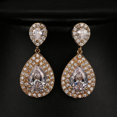 Блестяща капка вода, кубичен цирконий, дълги обеци, големи CZ булчински кристални сватбени обеци за булки, модни бижута Brinco AE413