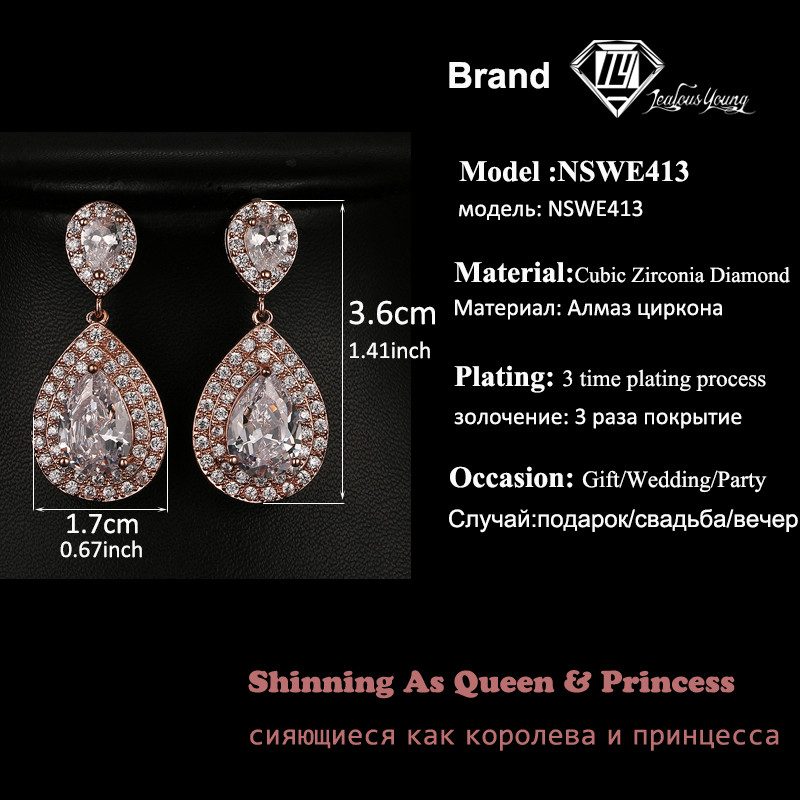 Блестяща капка вода, кубичен цирконий, дълги обеци, големи CZ булчински кристални сватбени обеци за булки, модни бижута Brinco AE413