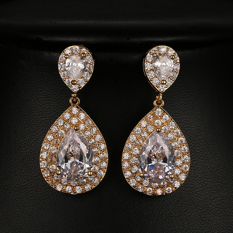 Блестяща капка вода, кубичен цирконий, дълги обеци, големи CZ булчински кристални сватбени обеци за булки, модни бижута Brinco AE413