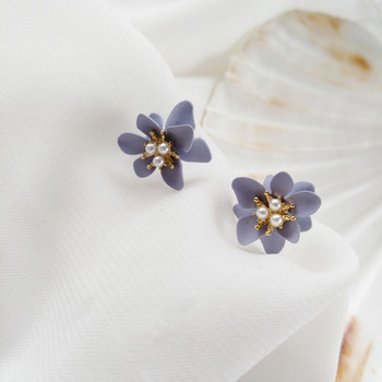 Корейски стил Малки обеци с щипка за уши с цвете на маргаритка Пролетни прости бели лилави венчелистчета без пиърсинг Обеци с щипка за жени