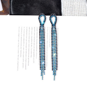 2020 Bling Crystal Дълги обеци с пискюл Сини кристали Waterdrop Геометрични висящи обеци Eardrop за жени Бижута Подарък